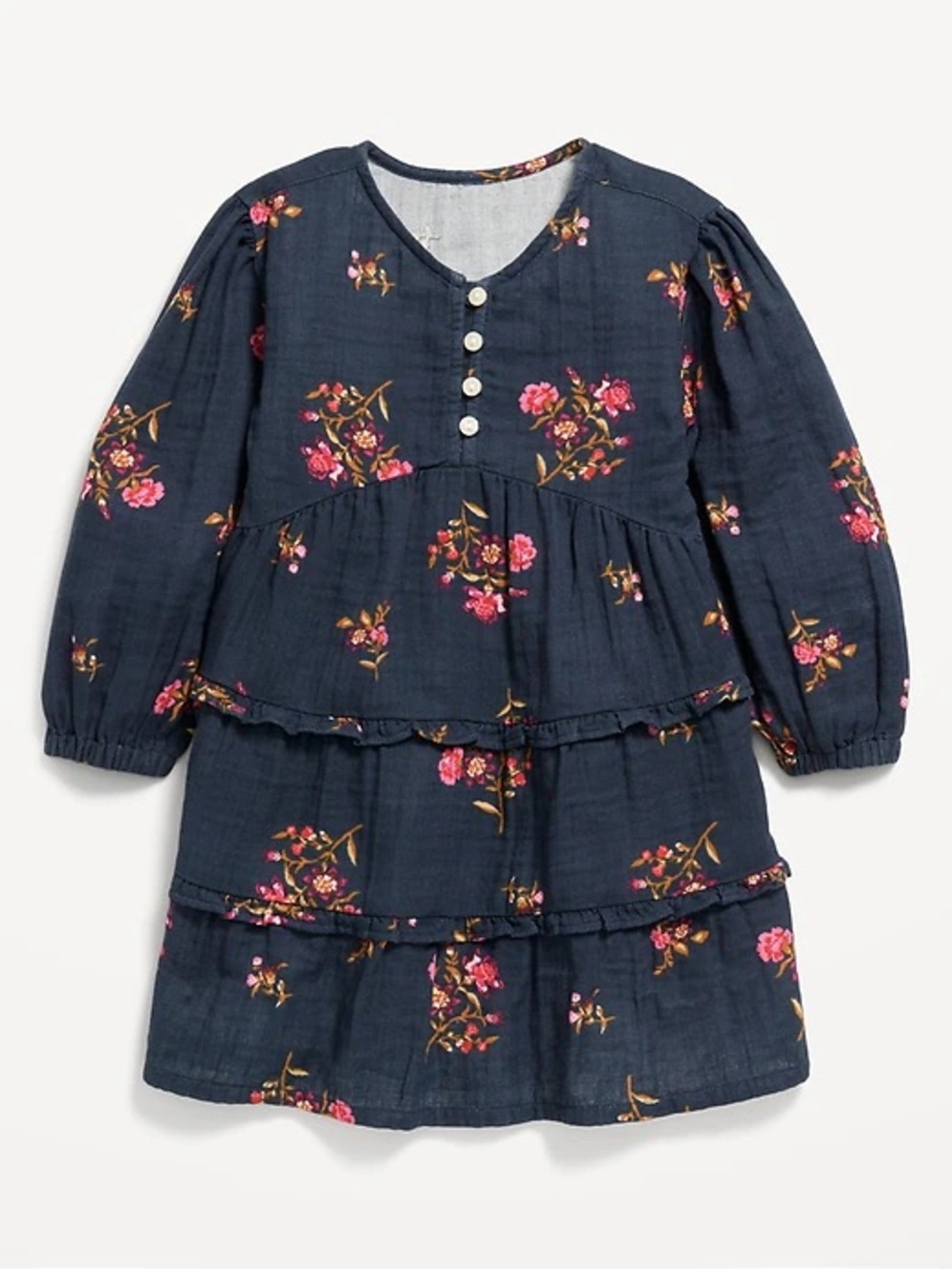 Old Navy Navy Blue Floral Tiered Dress with Pink Blossoms - size 4T - NWOT